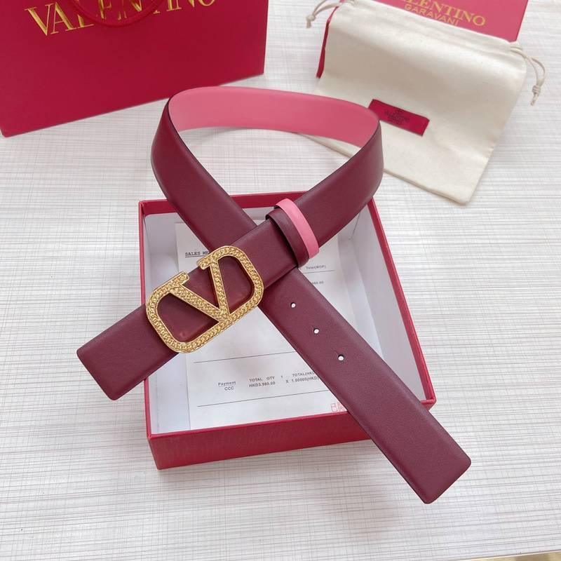 Valentino V logo Hammered Buckle Reversible Wide Signature Belt &