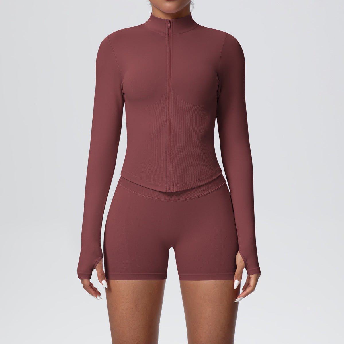seamless solid color tight high elastic breathable zipper sports suit