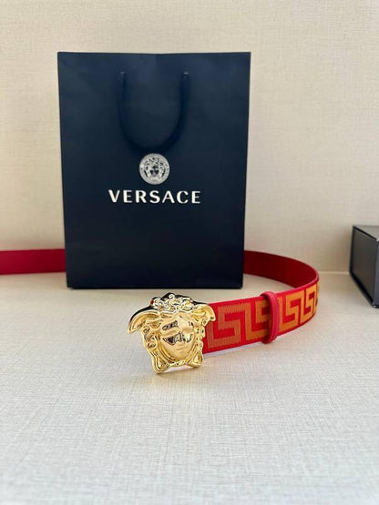VERSACE La Medusa La Greca Belt In Red Gold