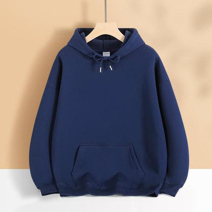 Mens Womens Drop Shoulder Hoodie Casual Fleece Lined Solid Color Sweatshirt