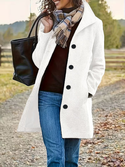 Women Solid Color Lapel Woolen Coat Long Winter Overcoat