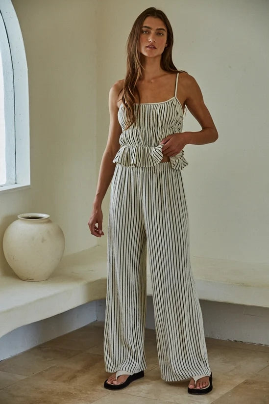 Striped Peplum Crop Top : Natural Black