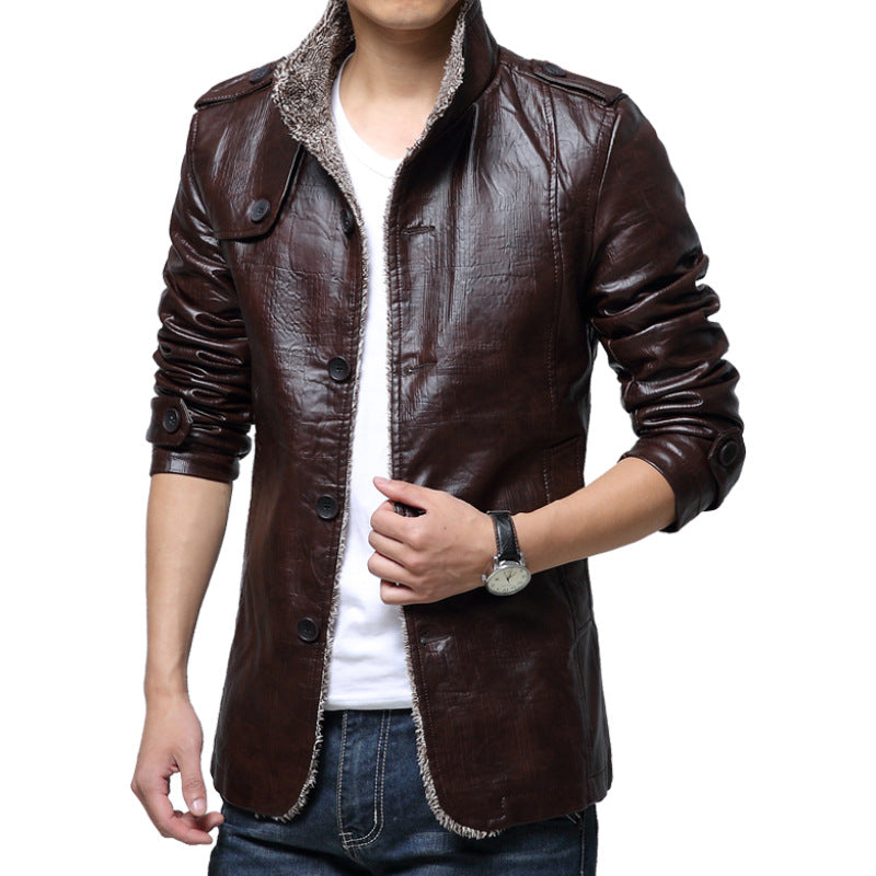 Mens PU Leather Jacket Winter Coat