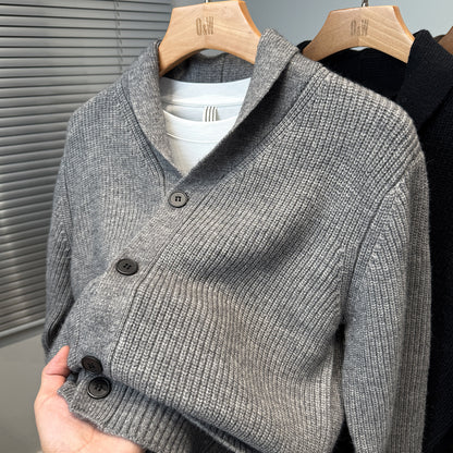 Men Baseball Collar Sweater Jacket Thick Korean Style Casual Cardigan
