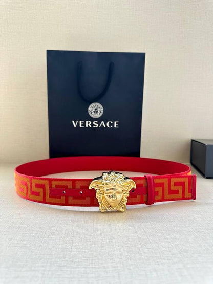 VERSACE La Medusa La Greca Belt In Red Gold