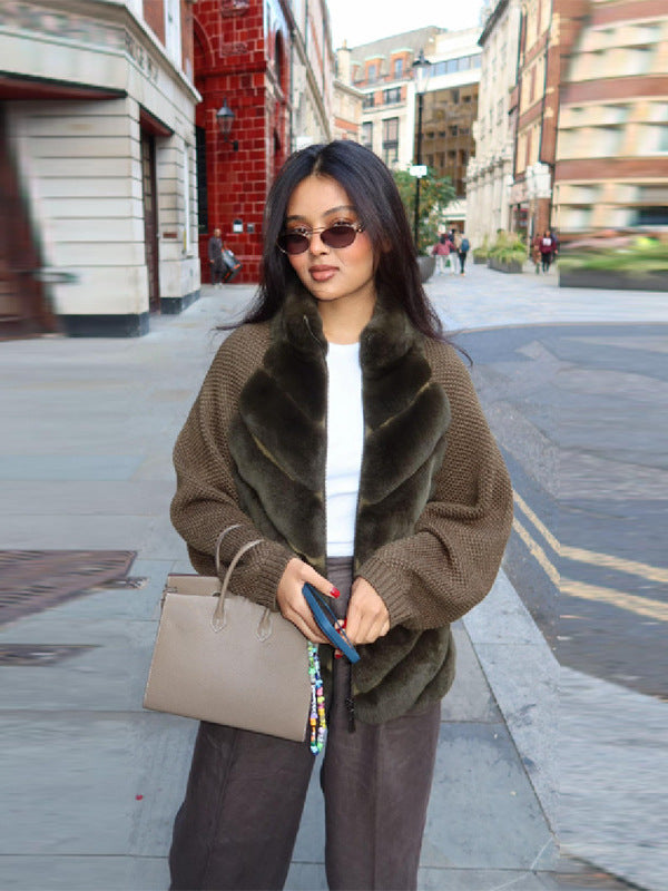 Elegant Long Sleeve Fur Patchwork Jacket