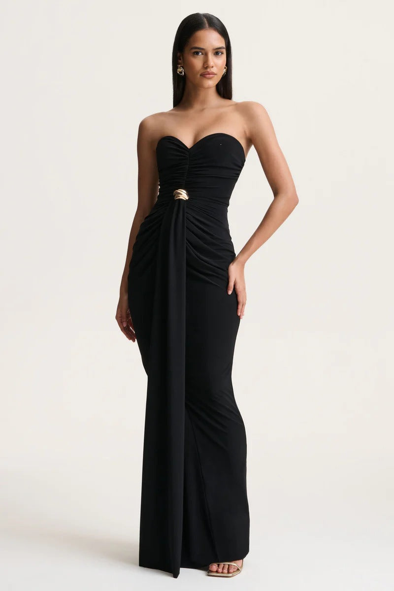 Elegant Ruched Backless Long Dress