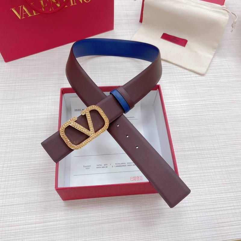 Valentino V logo Hammered Buckle Reversible Wide Signature Belt &