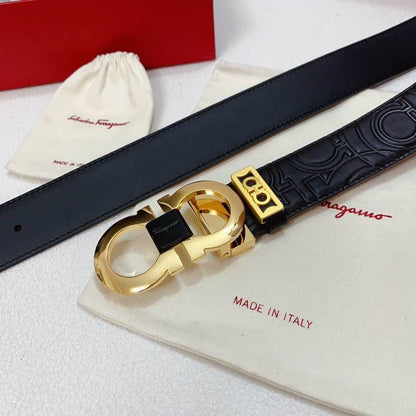 Salvatore Ferragamo Gancini Belt - Luxury Italian Leather (Black)