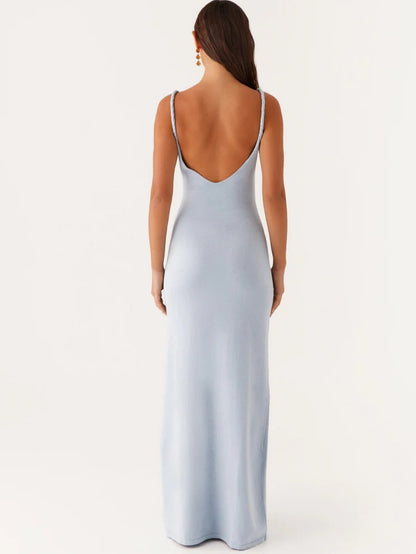 Deep V backless halter dress