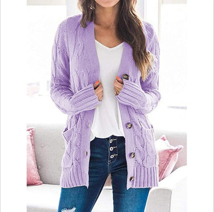 Womens Cable Knit Button Cardigan