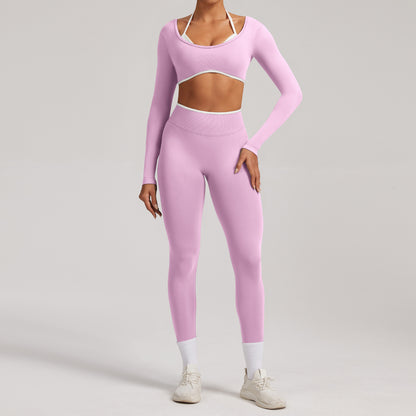 Seamless White Hemmed Yoga Suit for Women