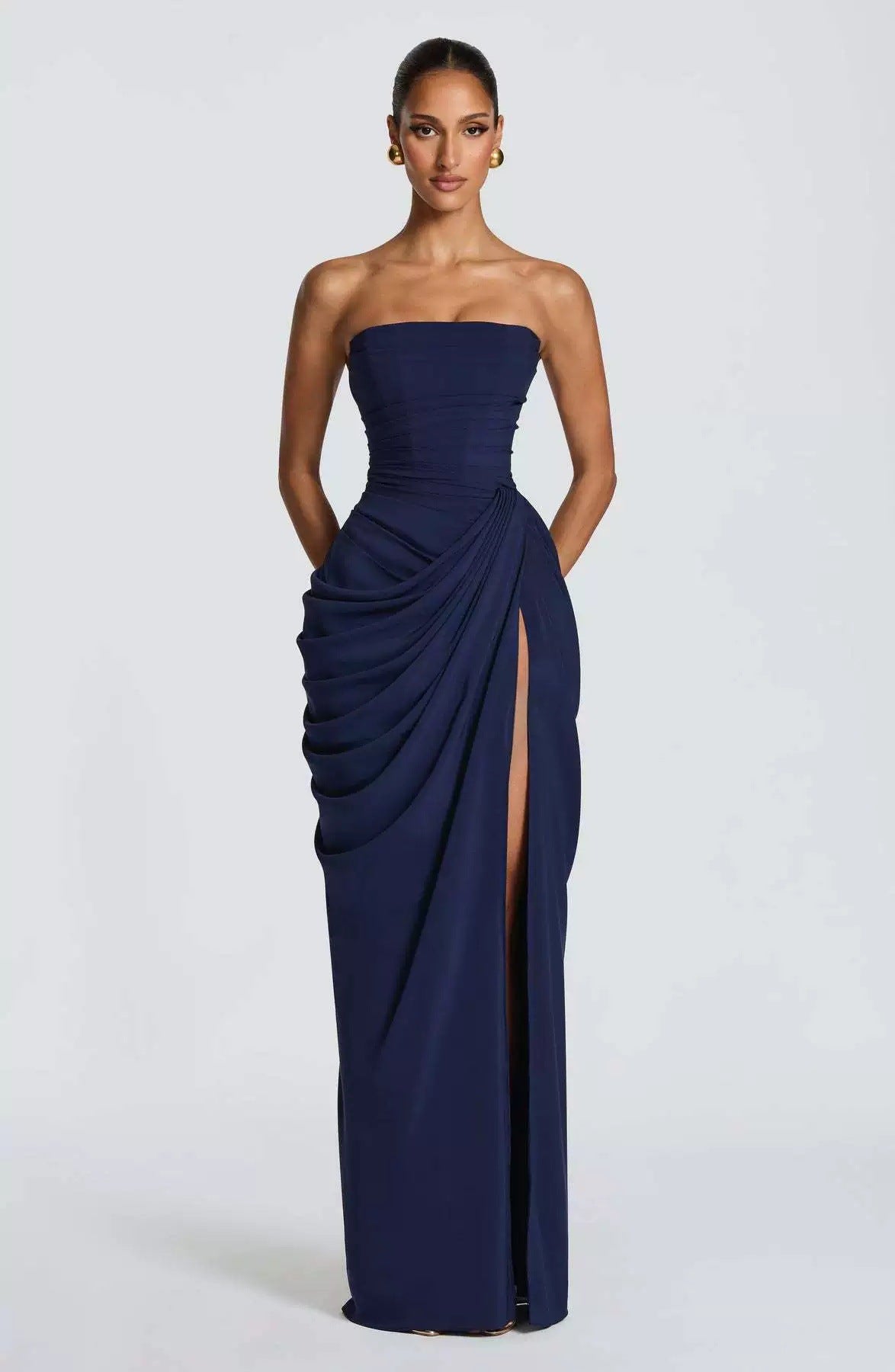 Asymmetrical Pleated Strapless Dress