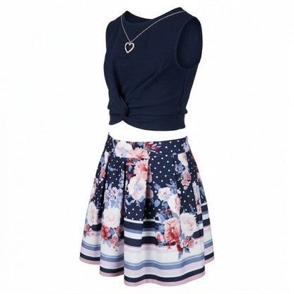Beautees Big Girls Plus 2-Pc. Twist-Knot Top/ Skater Skirt Set, Size 16