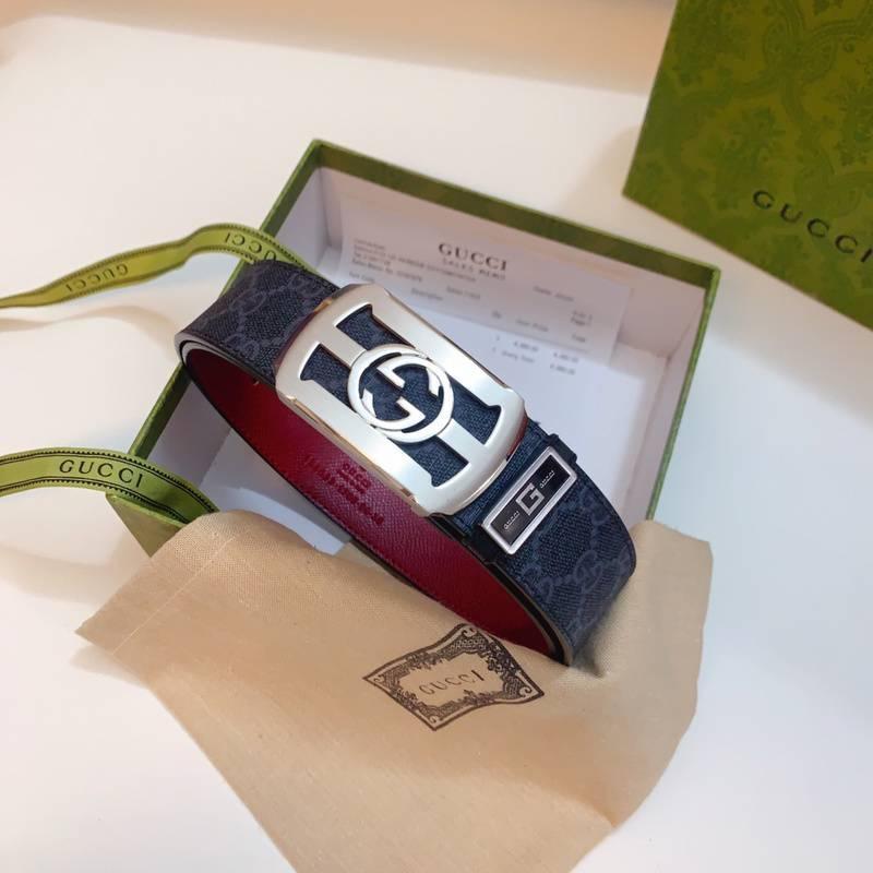 GUCCI Embellished coated-canvas and leather belt
