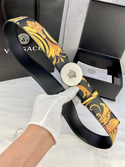 Versace MEDUSA BIGGIE ENAMEL LEATHER BELT