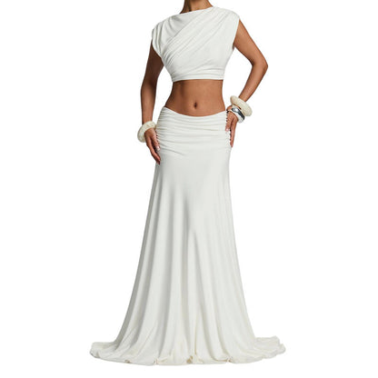 Relaxed Elegant Sleeveless Skirt Suit