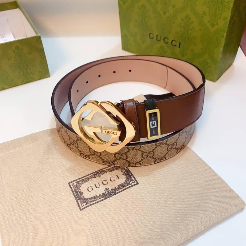 GUCCI Embellished coated-canvas and leather belt &