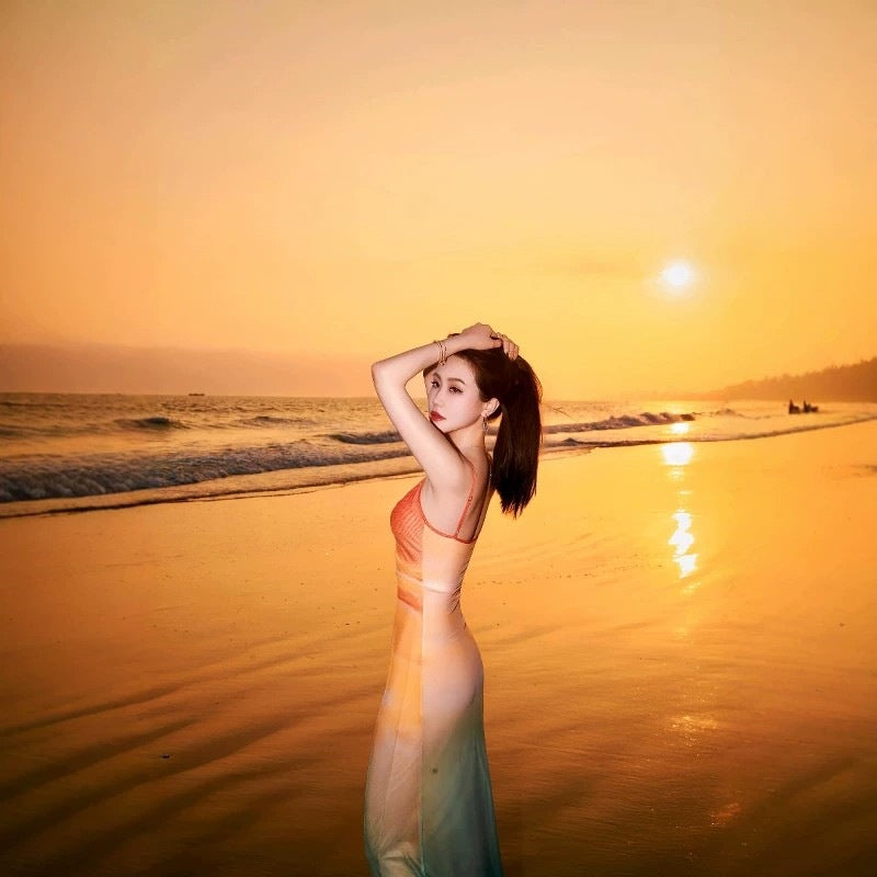 Patchwork Beach Dress with Slimming Long Design
