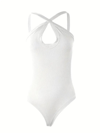 Vanessa Jane Sexy Summer V-Neck Knitted Bodysuit for Women, Size Large