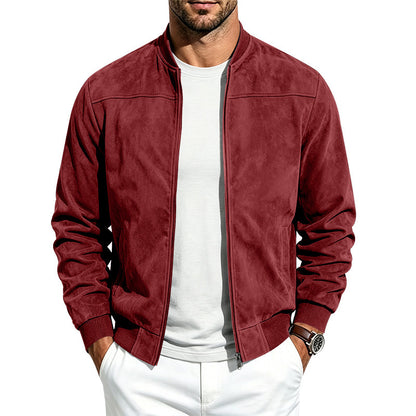 Men Casual Suede Zip Up Jacket Long Sleeve Outerwear