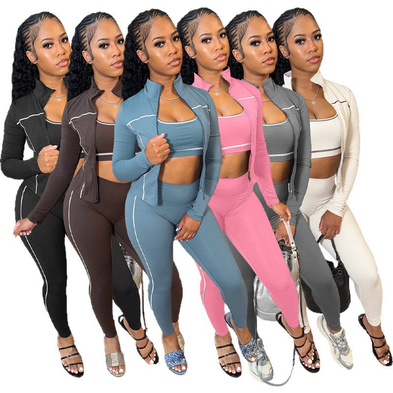 Womens Zipper Thumb Buckle Three Piece Suit