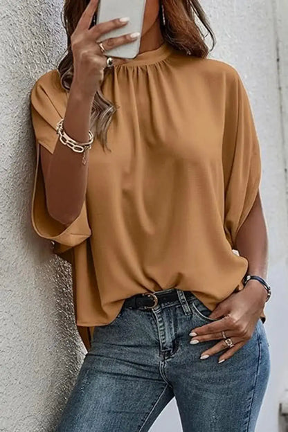 Tie Back Slit Half Sleeve Blouse by Trendsi