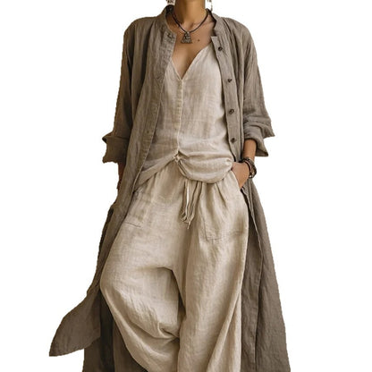Women Solid Color Wide Leg Pants Set