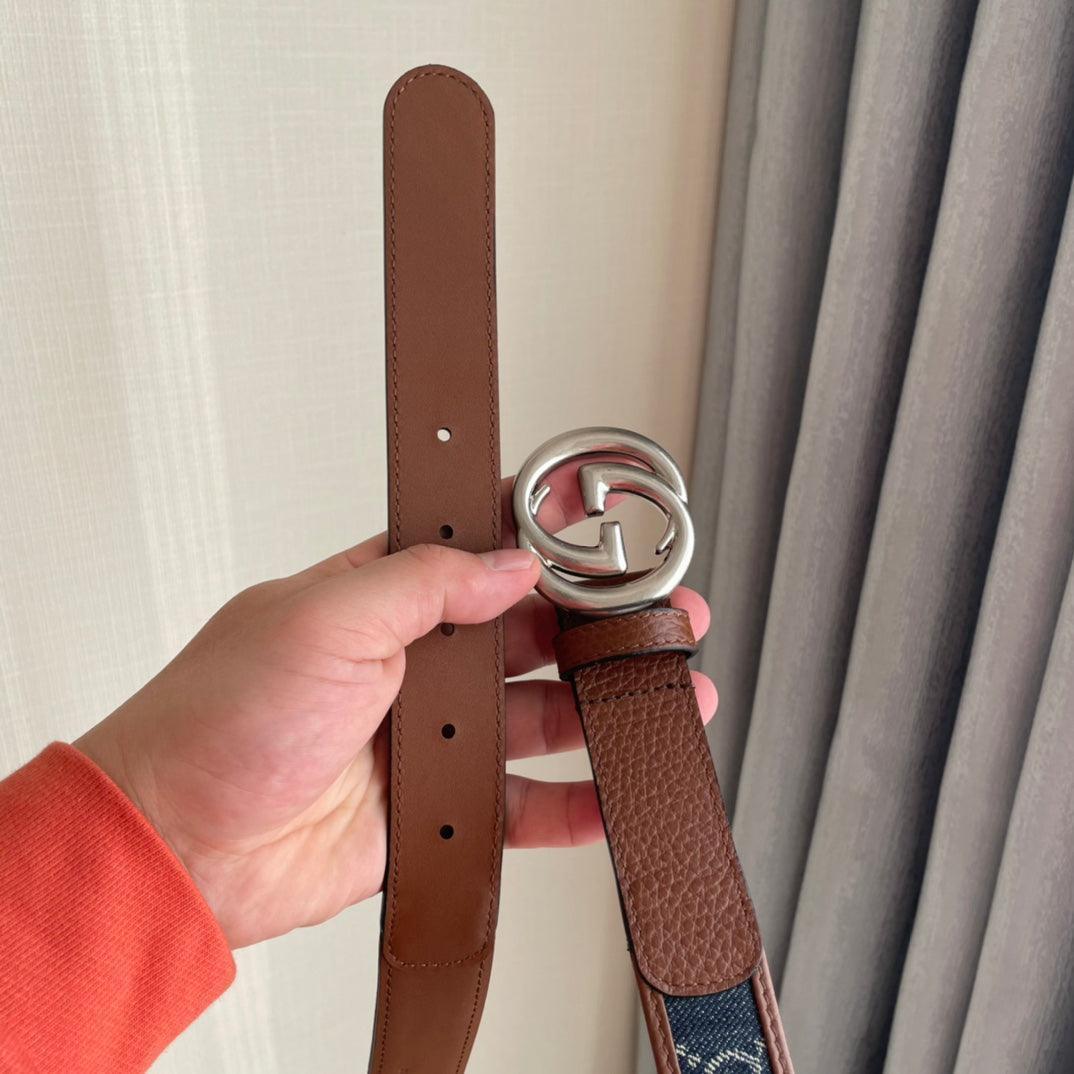GUCCI Embellished coated-canvas and leather belt &