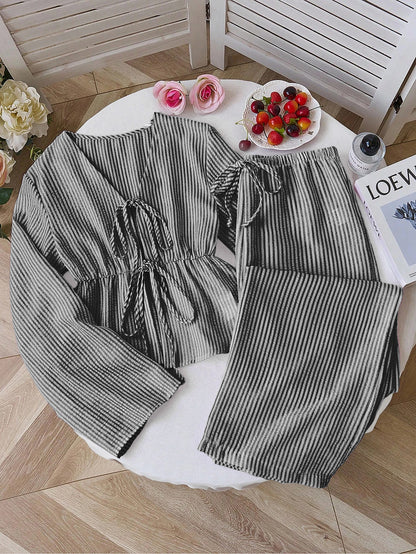 Striped Casual Two-Piece Suit Long Sleeve Loose Fit
