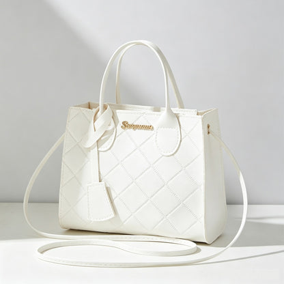Embroidered Quilted Plaid Handbag