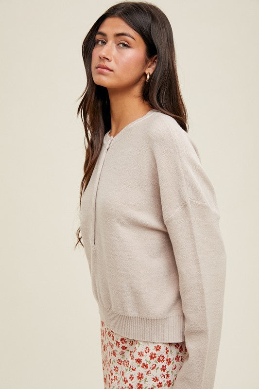 Henley Button-up Sweater: Shell