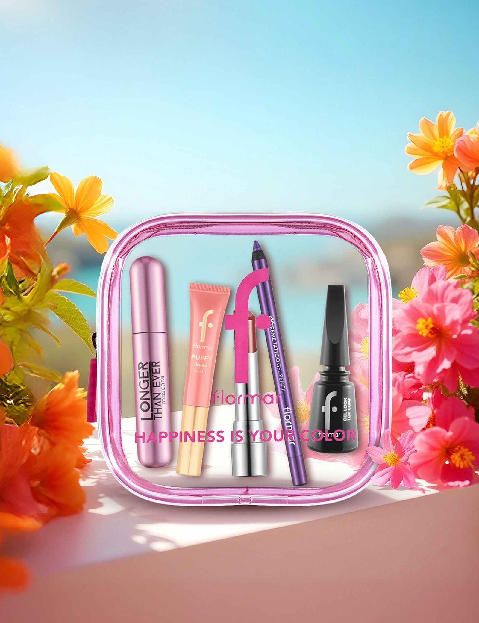 Flormar Happiness Is Your Color Pink Clear Makeup Bag