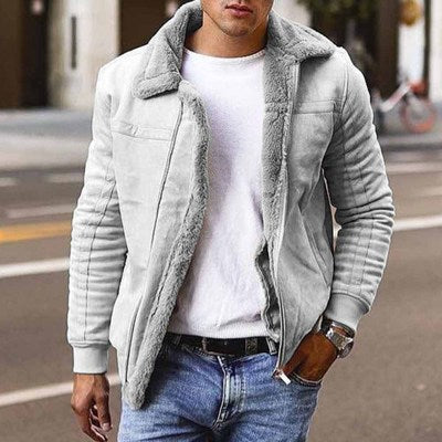 Men Suede Faux Fur Lined Winter Jacket Warm Coat