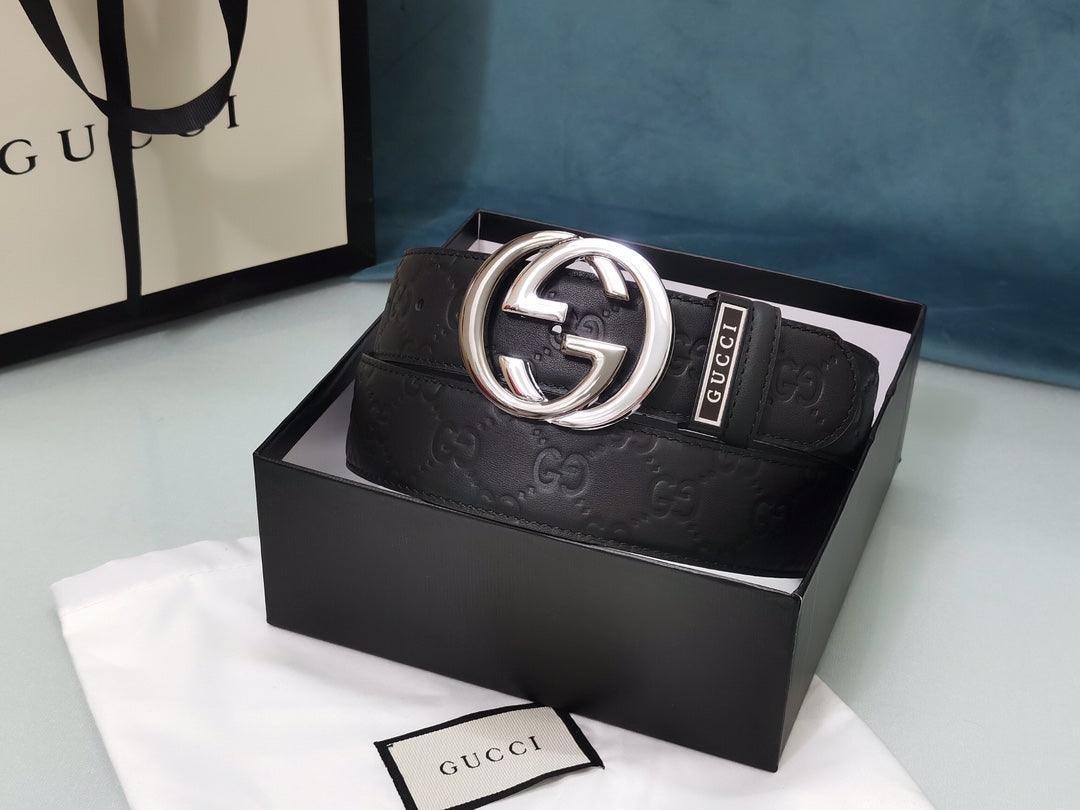 GUCCI Embellished coated-canvas and leather belt &