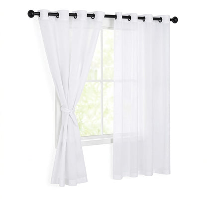 Hiasan White Sheer Curtains for Bedroom With Tiebacks, W52 X L63, 2 Soft Panels