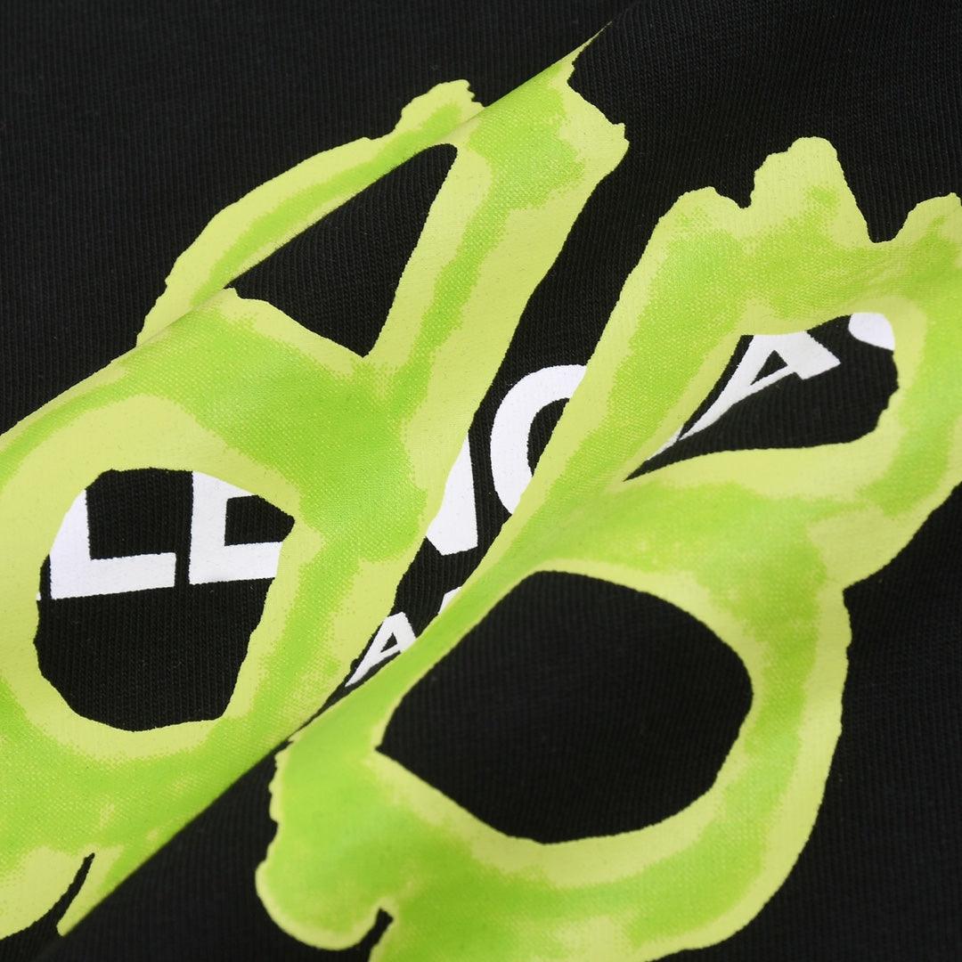 Balenciaga Black &amp; Green T-Shirt Without Collar