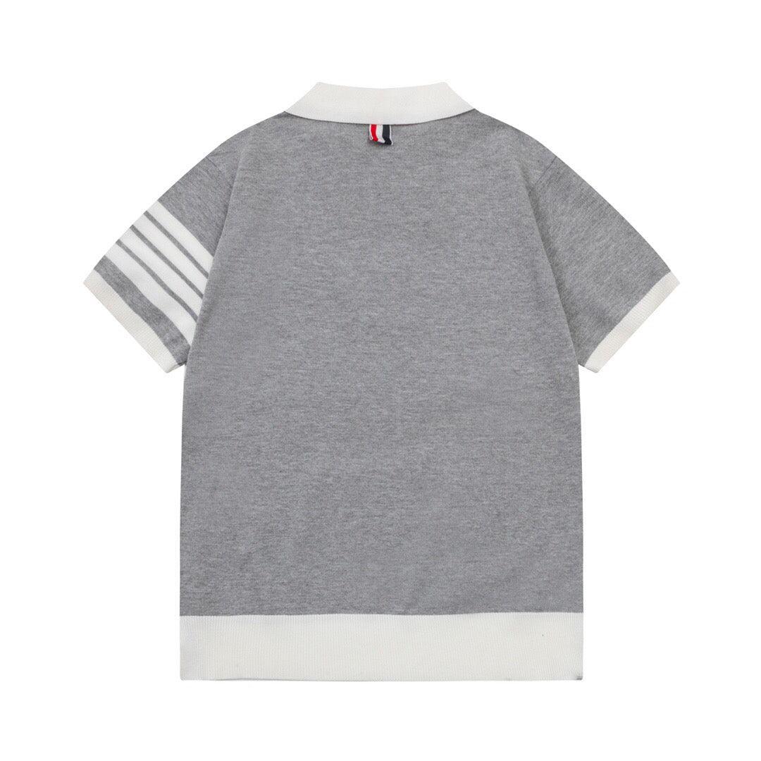 Thom Browne Grey &amp; White T-Shirt with Collar