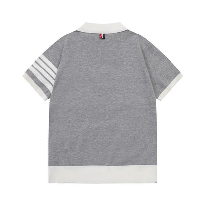 Thom Browne Grey &amp; White T-Shirt with Collar