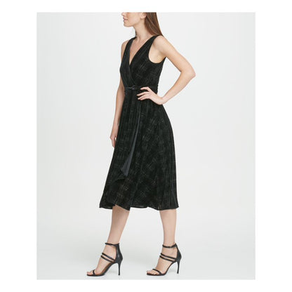 Dkny Womens Black Printed Evening Fit Flare Dress, Size 8