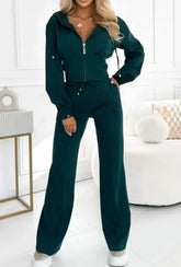 Hooded Zipper Jacket with Tight-Fitting Bottom Set SHOPEZRA L.L.C.