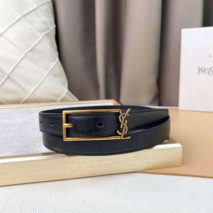 Saint Laurent Classic Monogram Square Buckle Belt Embossed Leather