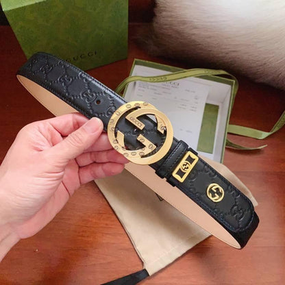 GUCCI Embellished coated-canvas and leather belt &