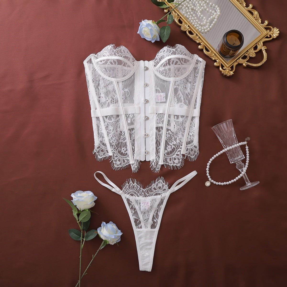 Pure Lace Low Cut Strapless Bra and Panty Set