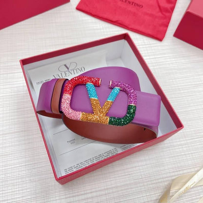VALENTINO GARAVANI V logo Rainbow Reversible Leather Belt &