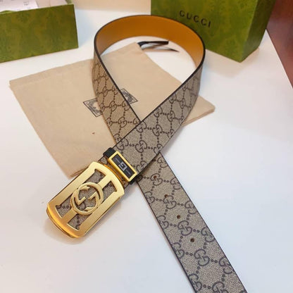 GUCCI Embellished coated-canvas and leather belt &