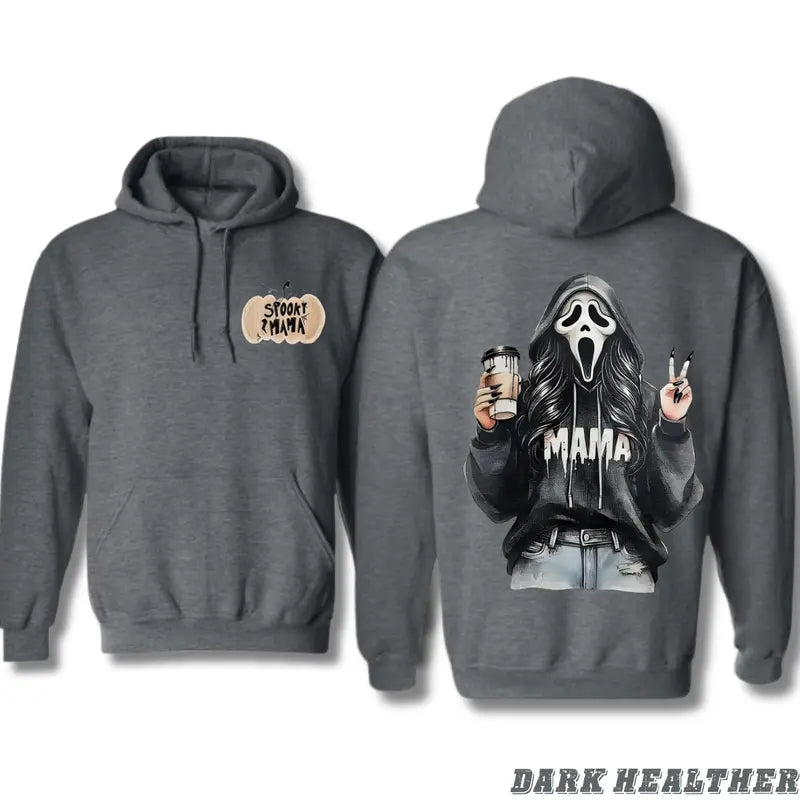Spooky Mama Halloween Hoodie – Ghost Face Girl Drinking Coffee