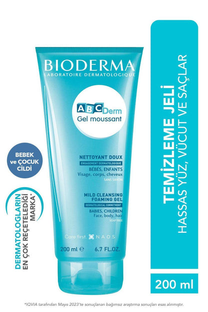 Bioderma Abcderm Foaming Gel for Babies and Children - Gentle, Non-Irritating Cleanser for Sensitive Skin from Birth