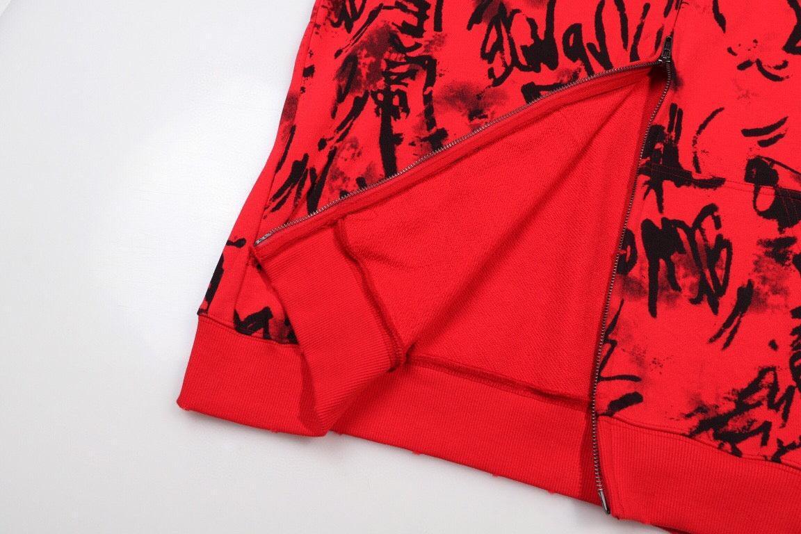 Balenciaga Skater Graffiti Zip Up Hoodie Red