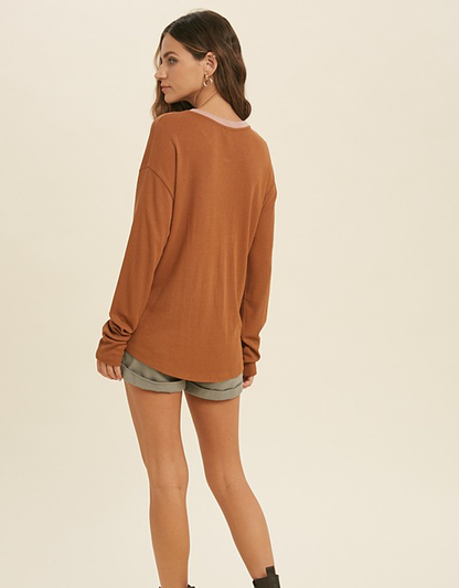 Contrast Button Up Knit Top